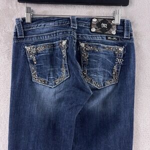 Miss Me Easy Skinny Jeans Womens Size 25x30 Blue Rhinestone Y2K Stretch Denim